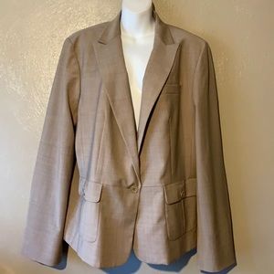 Talbots size 20L tan blazer one button and pockets Wool Nylon Spandex